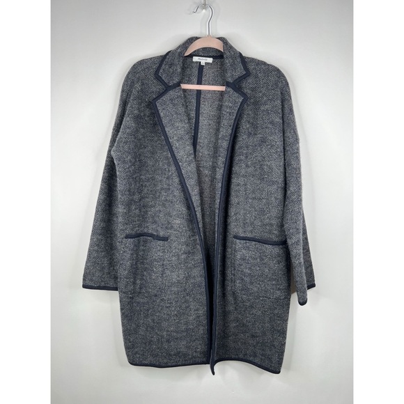 Madewell Jackets & Blazers - Madewell Herringbone Courton Sweater Coat Black Gray Merino Wool Oversized XS